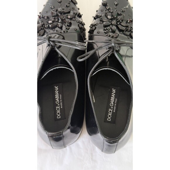 Dolce & Gabbana Black Crystal Oxford Shoes Authenticated Patent Leather Italy Sz main image 12